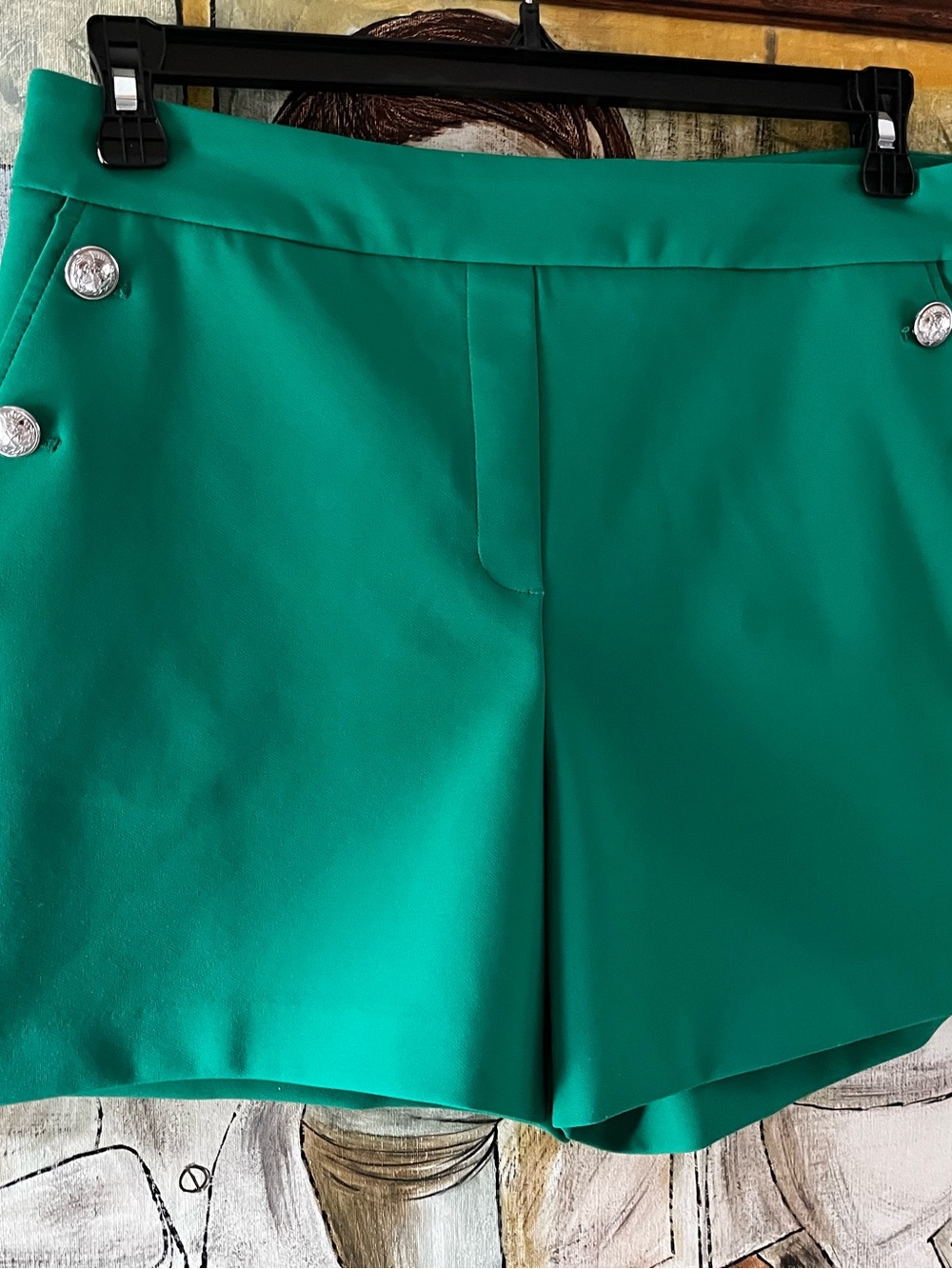 Rachel Zoe green High-Waist Bermuda Shorts with Silver Buttons